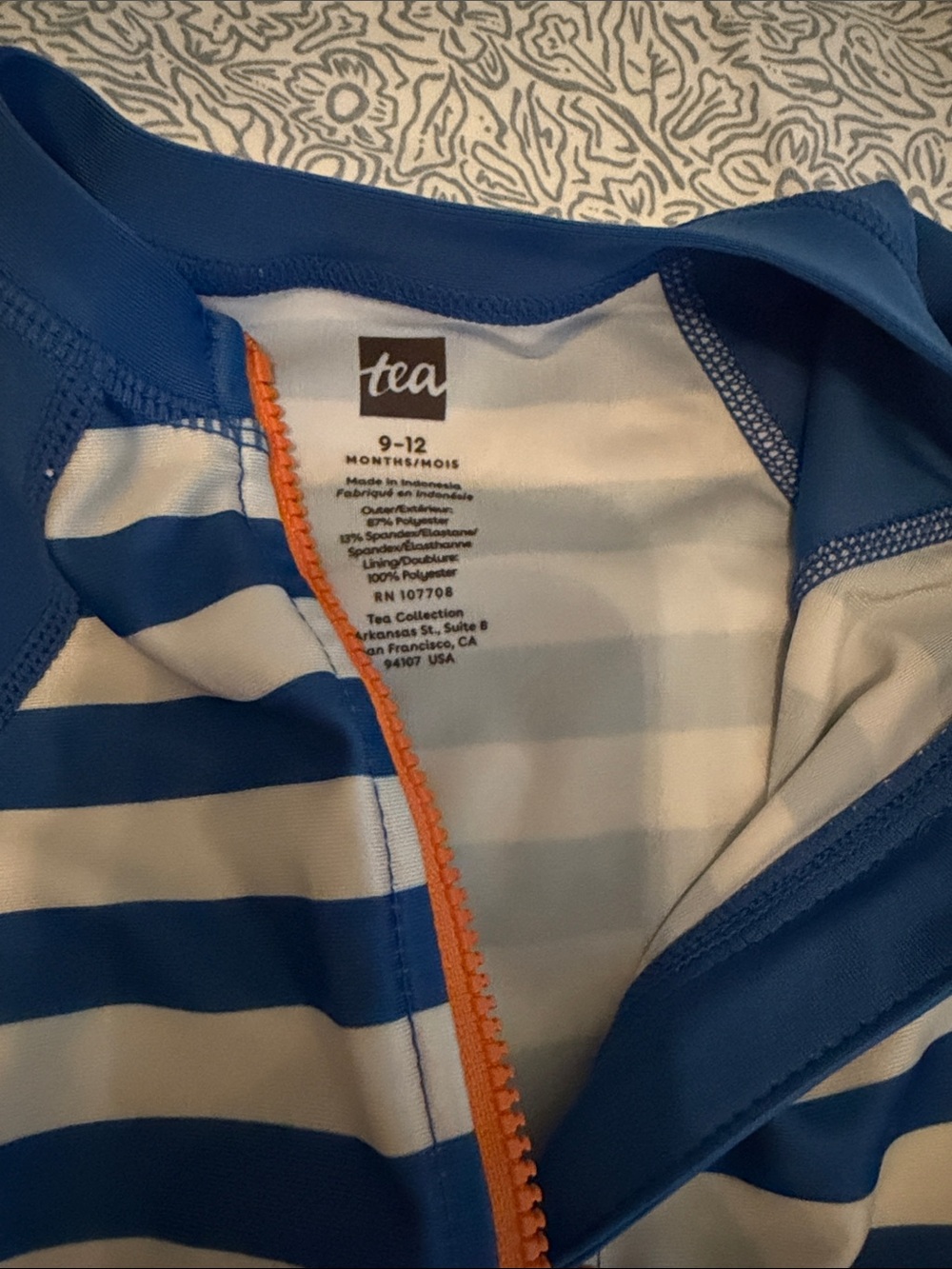 Tea Collection Blue & White Striped Long-Sleeve Rashguard Swim Romper - Picture 2 of 3